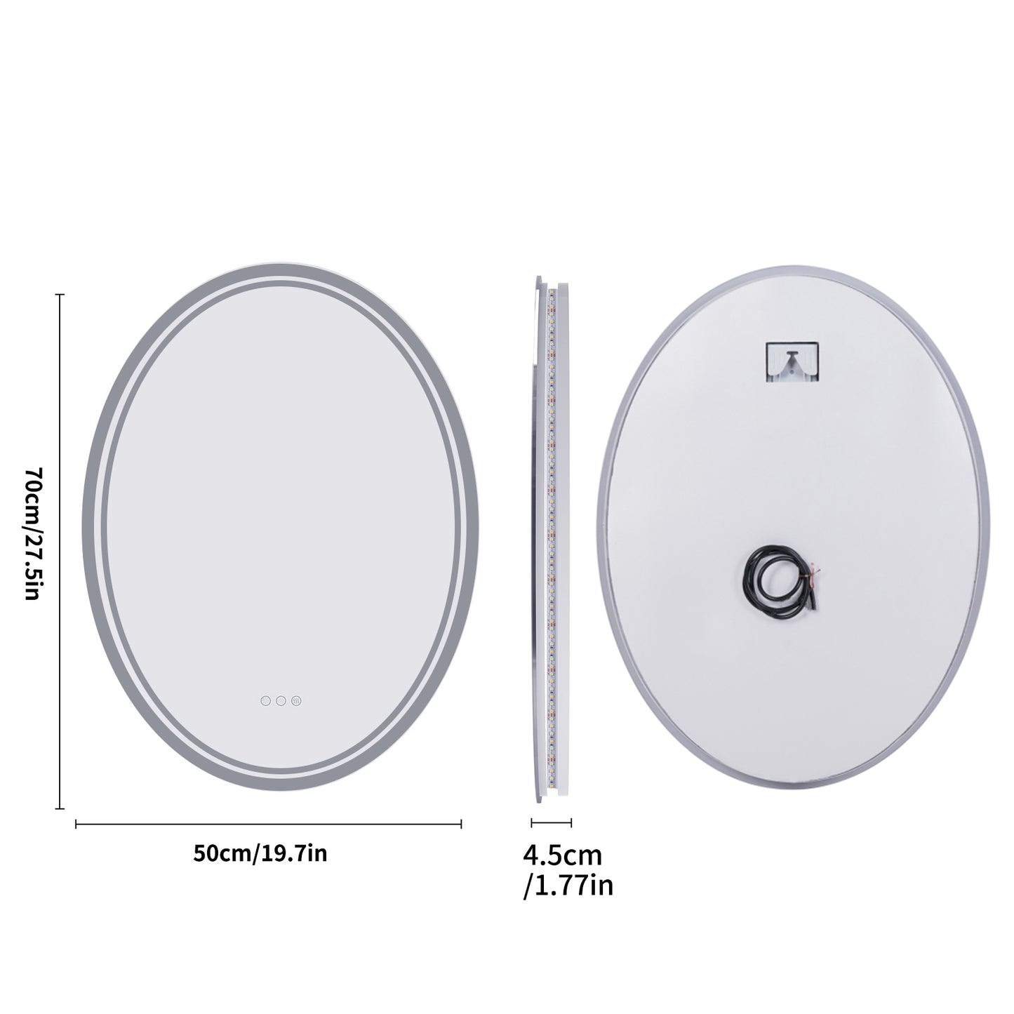 LUVODI Oval Illuminated Bathroom Mirror 3 Colors Defogging Smart Mirror(Glowing Outer Edge)