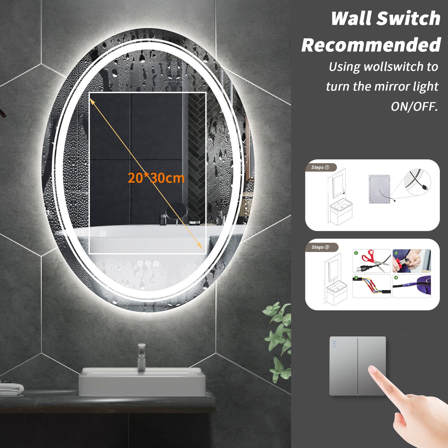 LUVODI Oval LED Bathroom Mirror Backlit + Front Lighted, Defogging