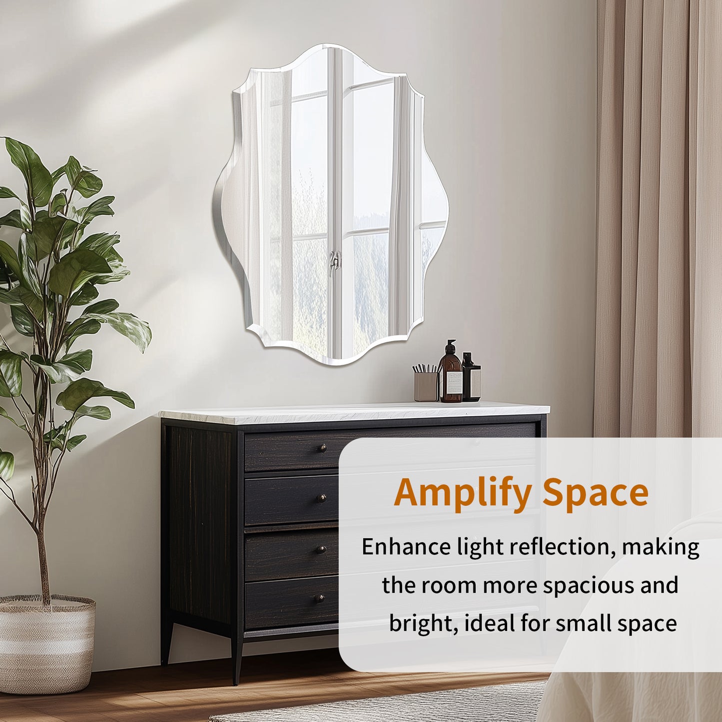 Frameless Irregular Wall Hanging Mirror Silver Glass Mirror Beveled Edge Mirror