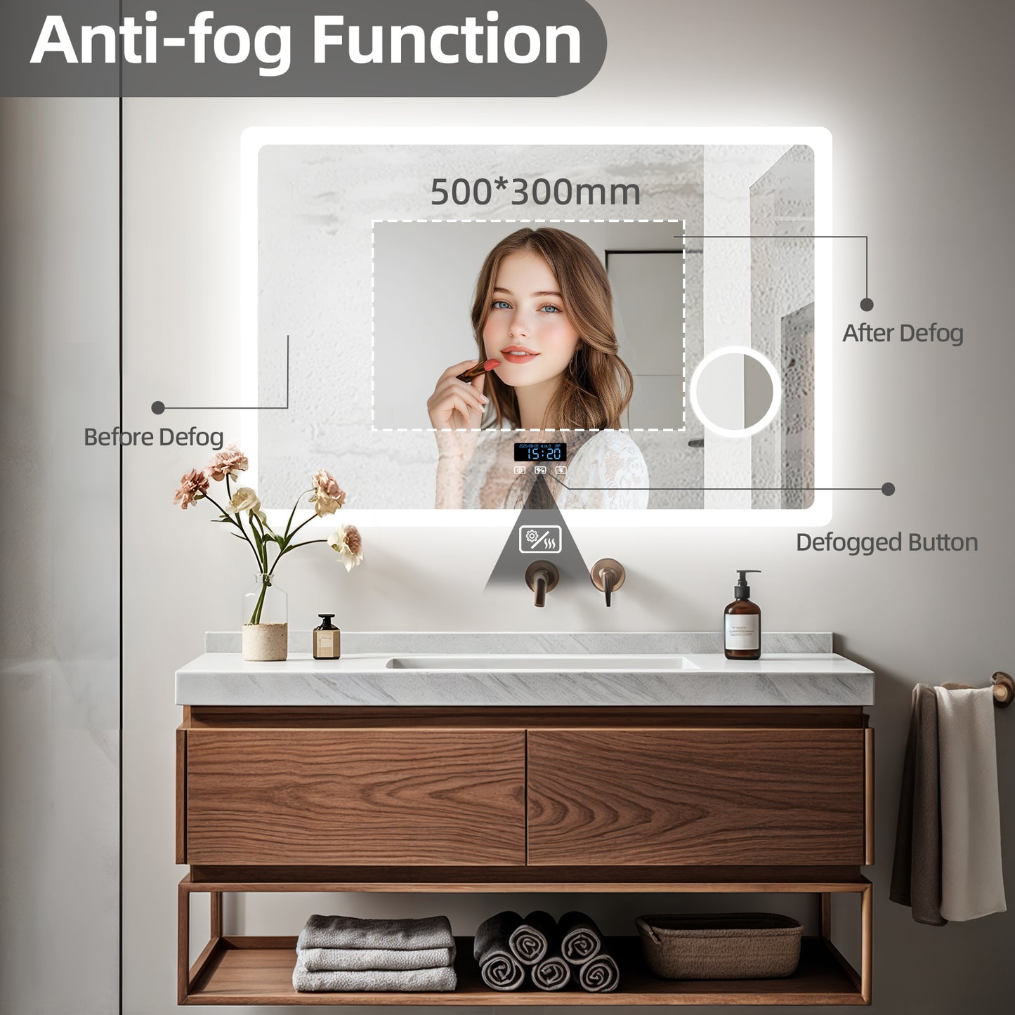 LUVODI Bluetooth Bathroom Mirror With 3X Magnifying, Time/Date Display Makeup Mirror