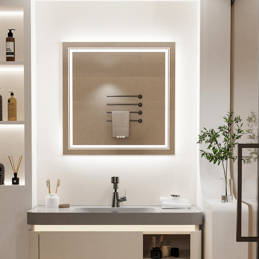 LUVODI Square LED Bathroom Mirror Backlit + Front Lighted, Defogging