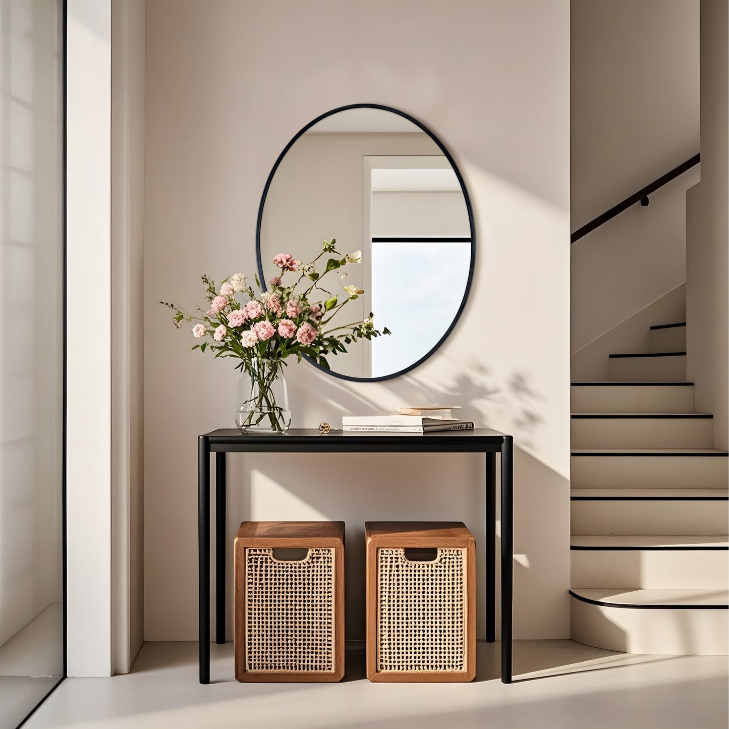 Oval Wall Mirror with Black Frame for Living Room, Bedroom