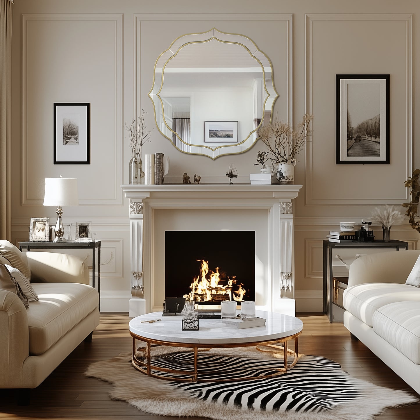 Flower-shaped Silver Glass Wall Decor Mirror Beveled Gold Rim Accent Mirror for Hallway, Living Room