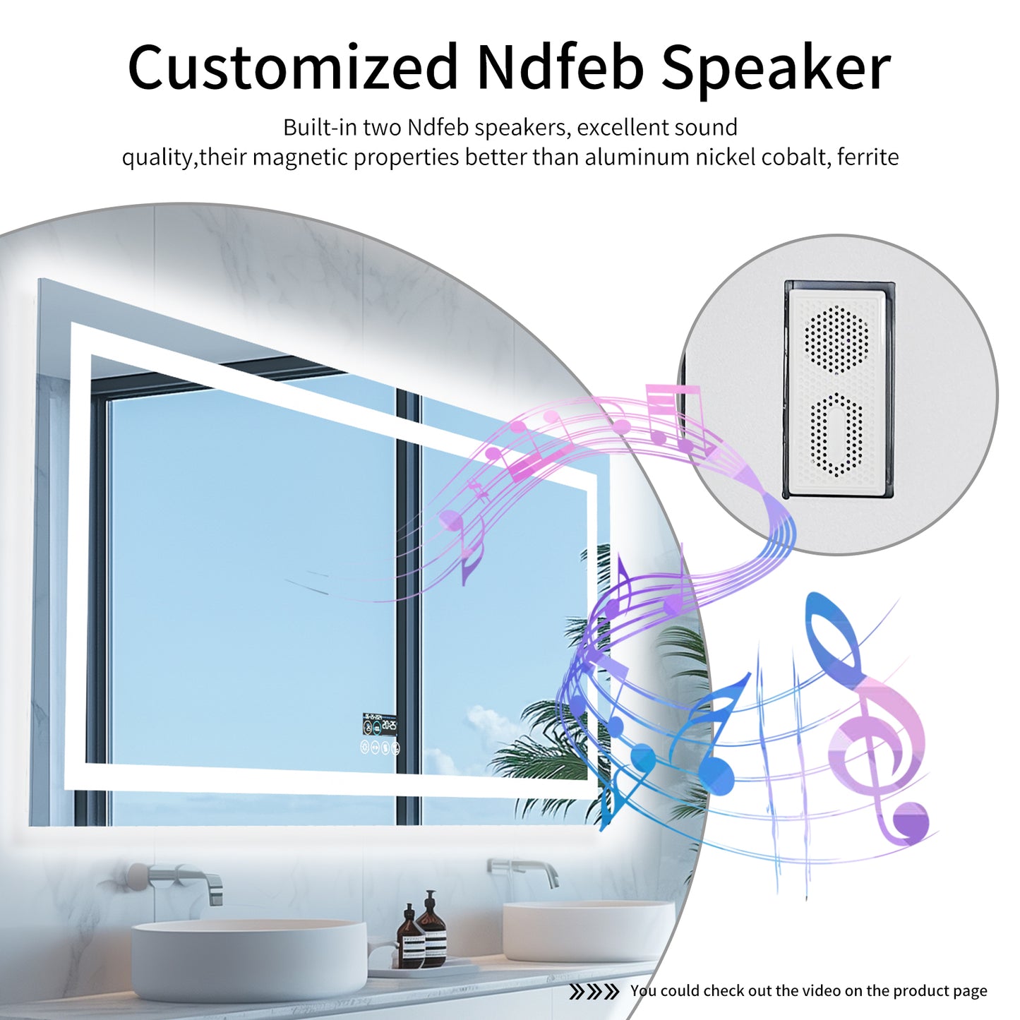 LUVODI LED Rectangular Bluetooth Mirror with Samrt Display Horizontal Hanging