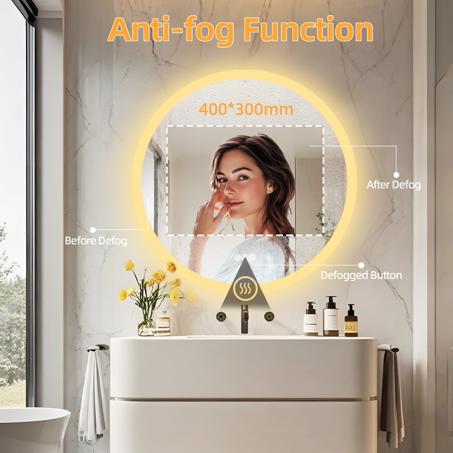 LUVODI Round Bluetooth Bathroom Mirror with Speaker, No Display 31.5 in