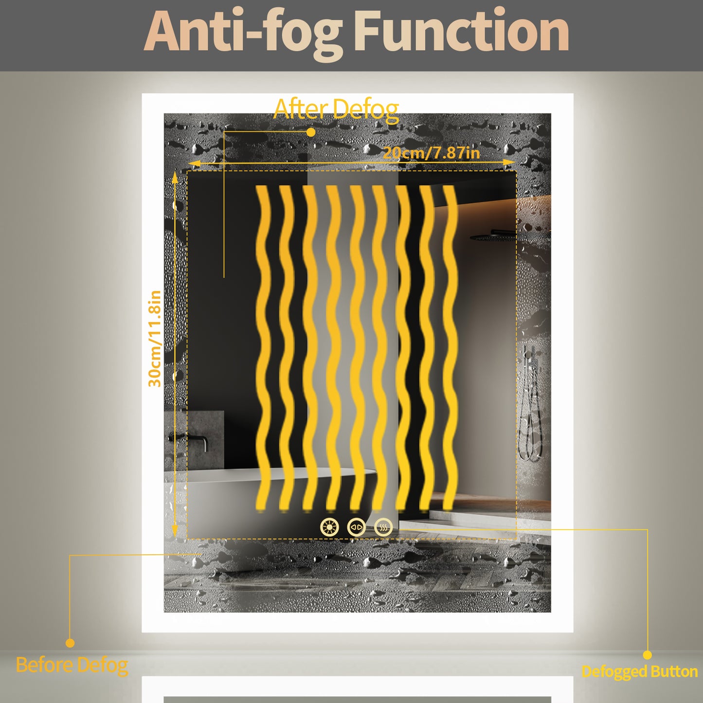 LUVODI 40x50cm Vertical Rectangular Bathroom Mirror with Anti-Fog 3 Lighting Modes Memory Function