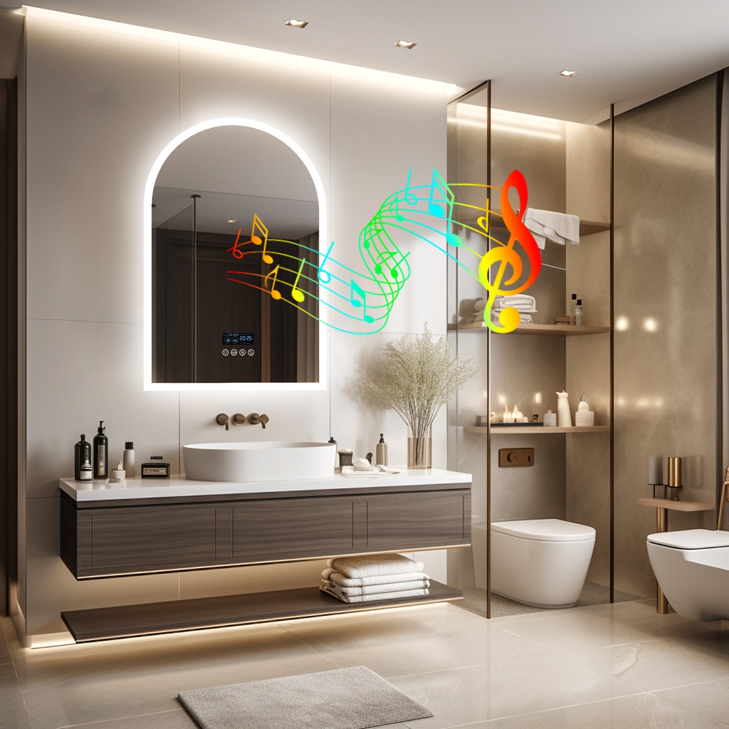 LUVODI Arched Bathroom Mirror with Bluetooth Speaker, Elegant Arch LED Lighted Bathroom Mirror 600x900mm