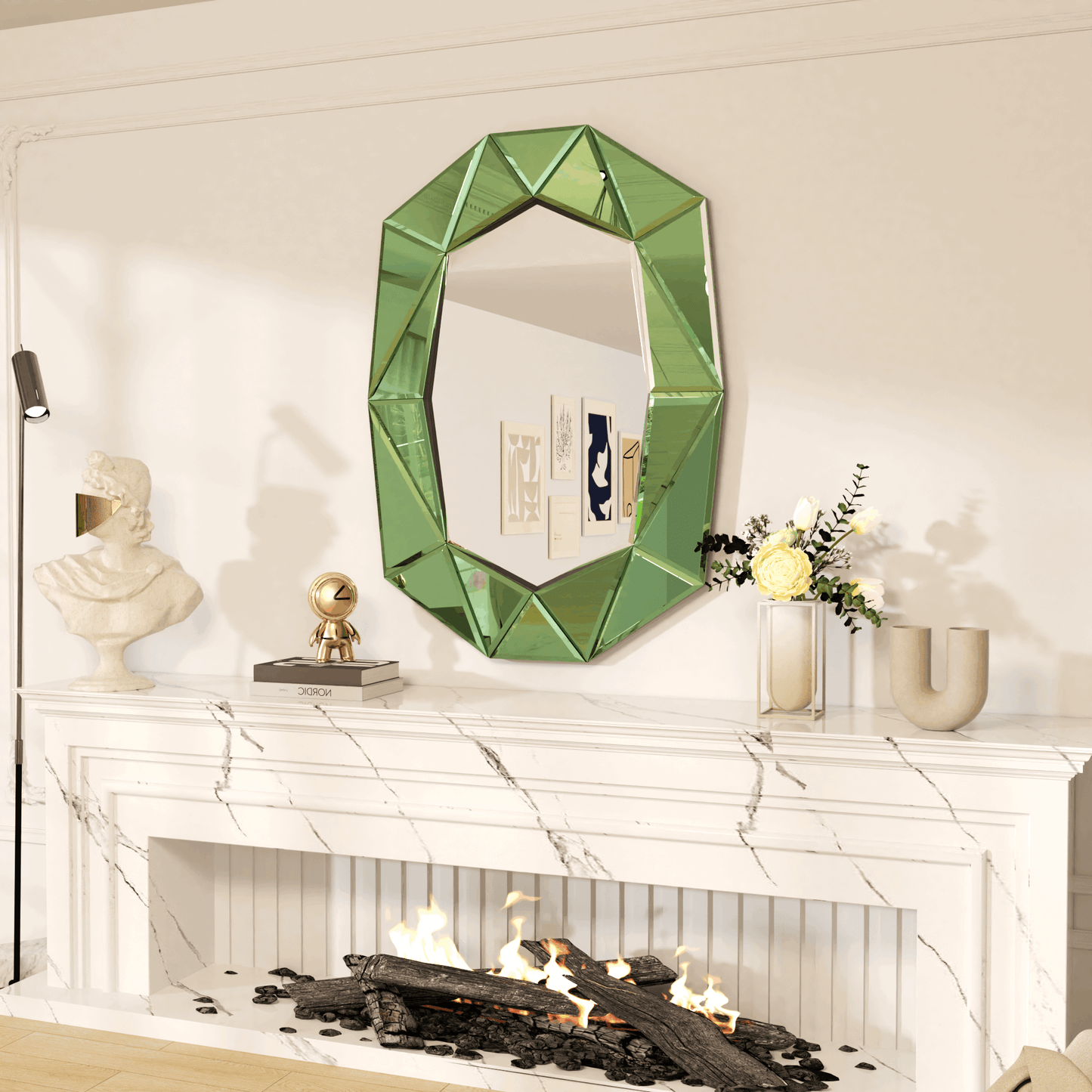 Asymmetrical Decorative Wall Mirror with Beveled Diamond Pieces