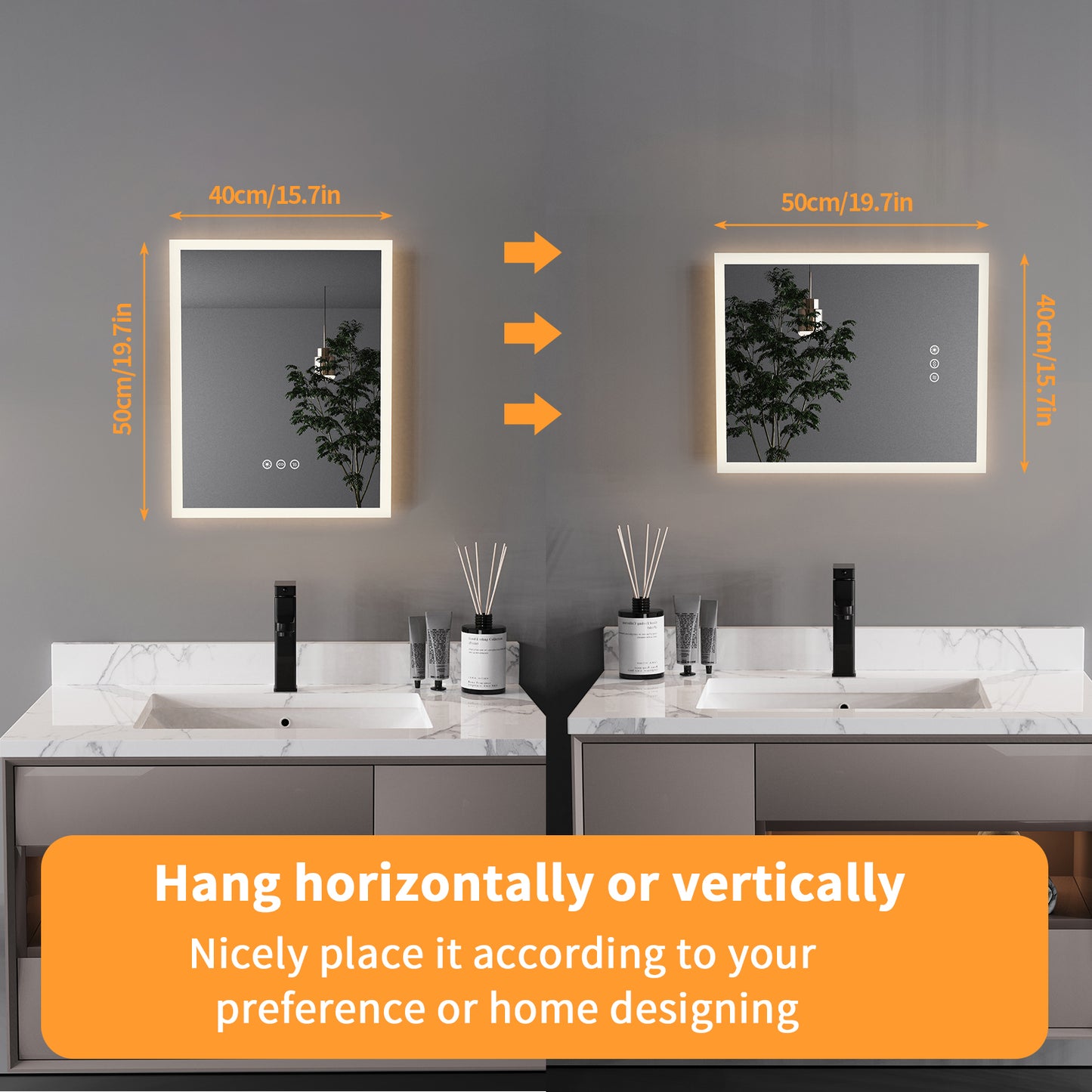 LUVODI 40x50cm Vertical Rectangular Bathroom Mirror with Anti-Fog 3 Lighting Modes Memory Function