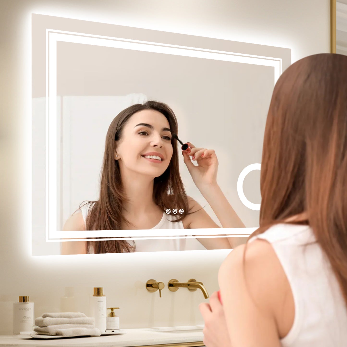 LUVODI LED Bathroom Mirror 3X Magnifier Dimmable Front Light + Backlit Defogging , Memory Function