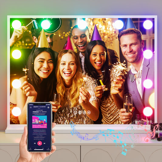 LUVODI Hollywood Vanity Mirror with Lights and Bluetooth Speakers, 32x24in