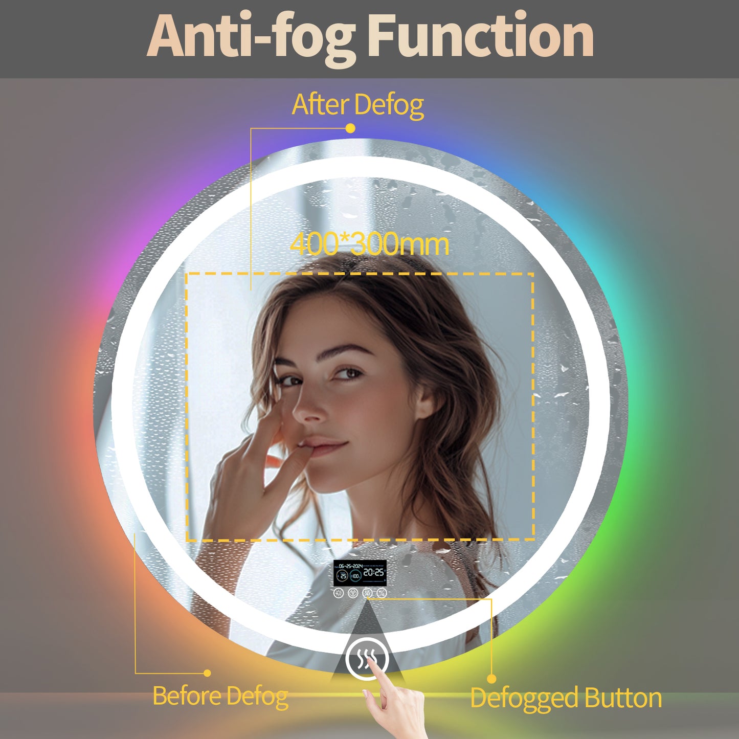 LUVODI Round LED Bluetooth Bathroom Mirror with RGB Backlit