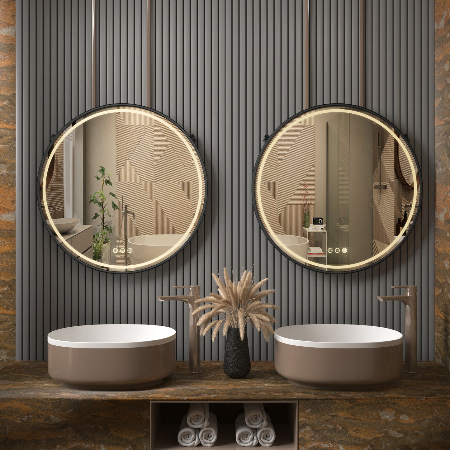 LUVODI Round LED Bathroom Mirror with Black Frame for Bathroom Bedroom Entryway