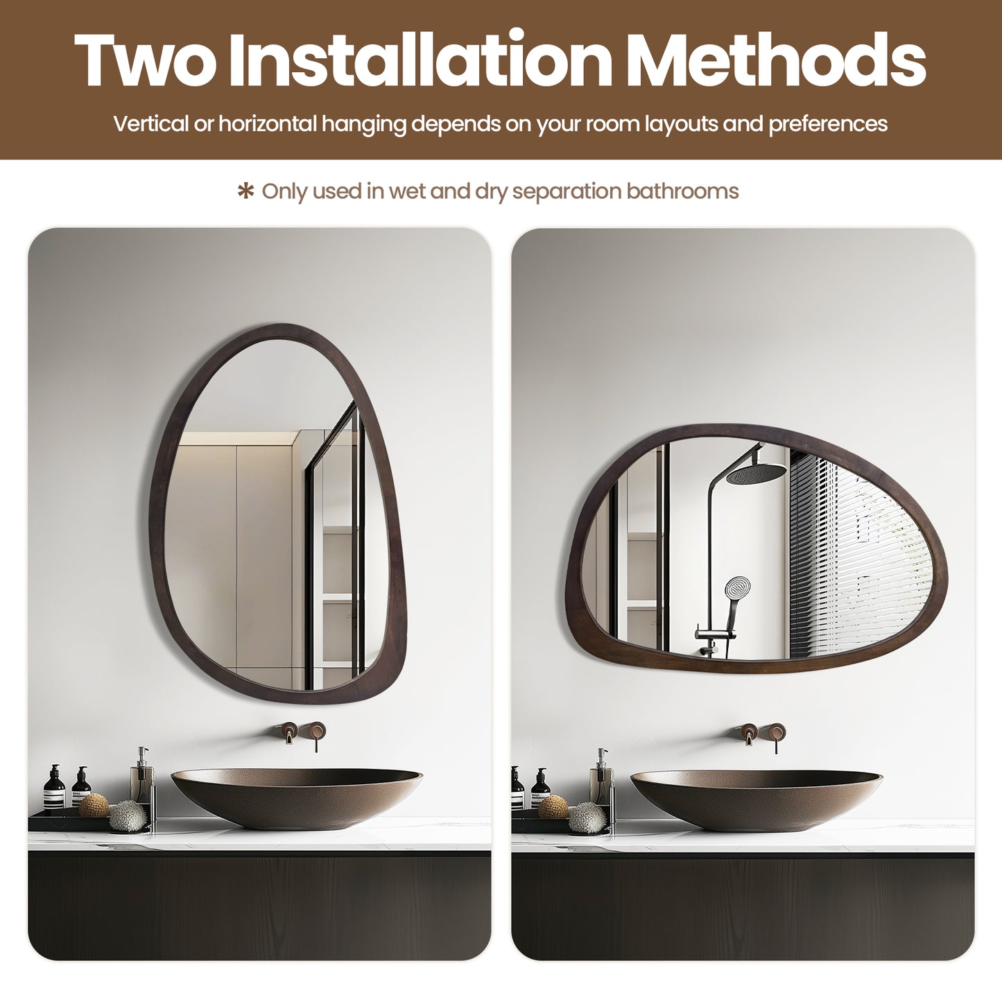 Modern Farmhouse Decorative Asymmetrical Wall Mirror Black Walnut Wood Framed
