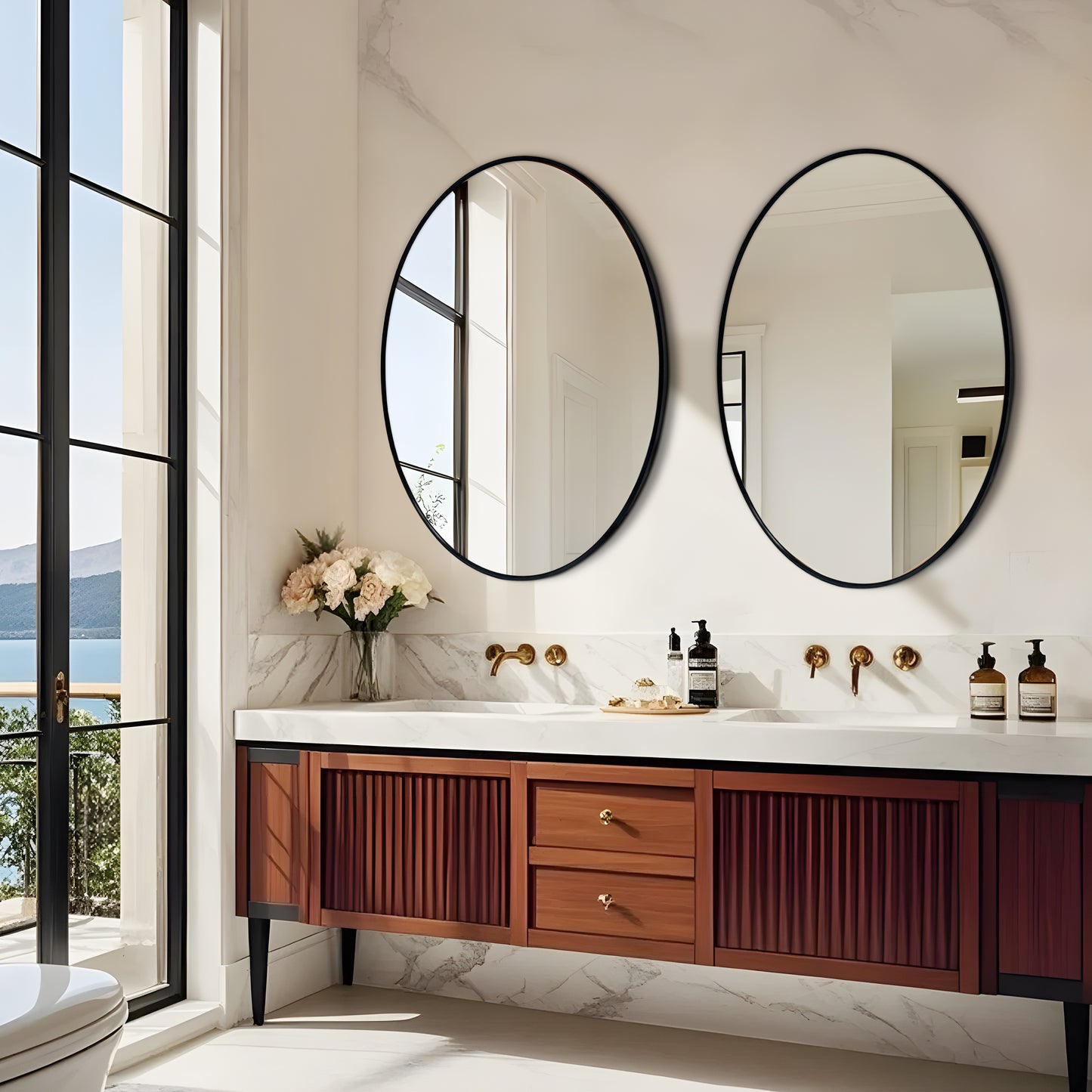 Oval Wall Mirror with Black Frame for Living Room, Bedroom