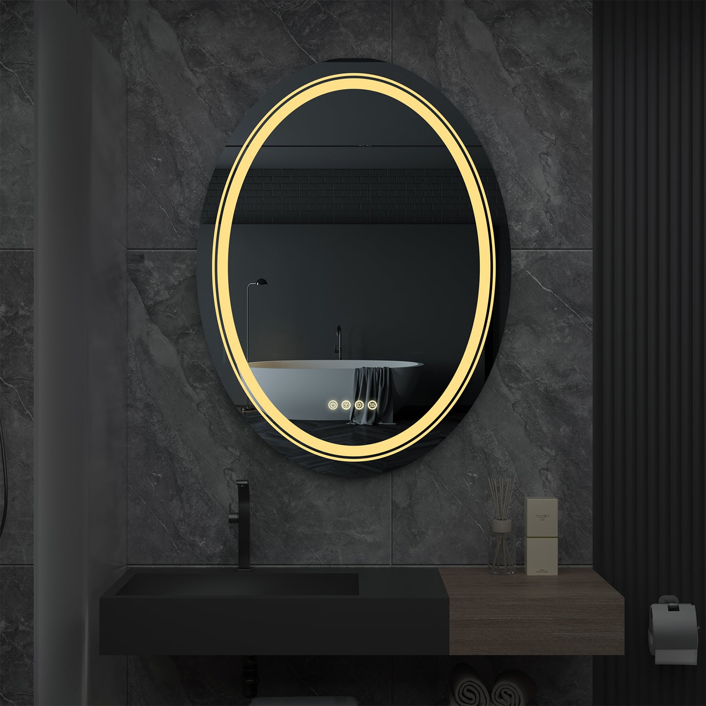 LUVODI 60x80cm Oval LED Bathroom Mirror with 8 RGB Backlit 3 Front Light Color Smart Defogging TouchCRI>90