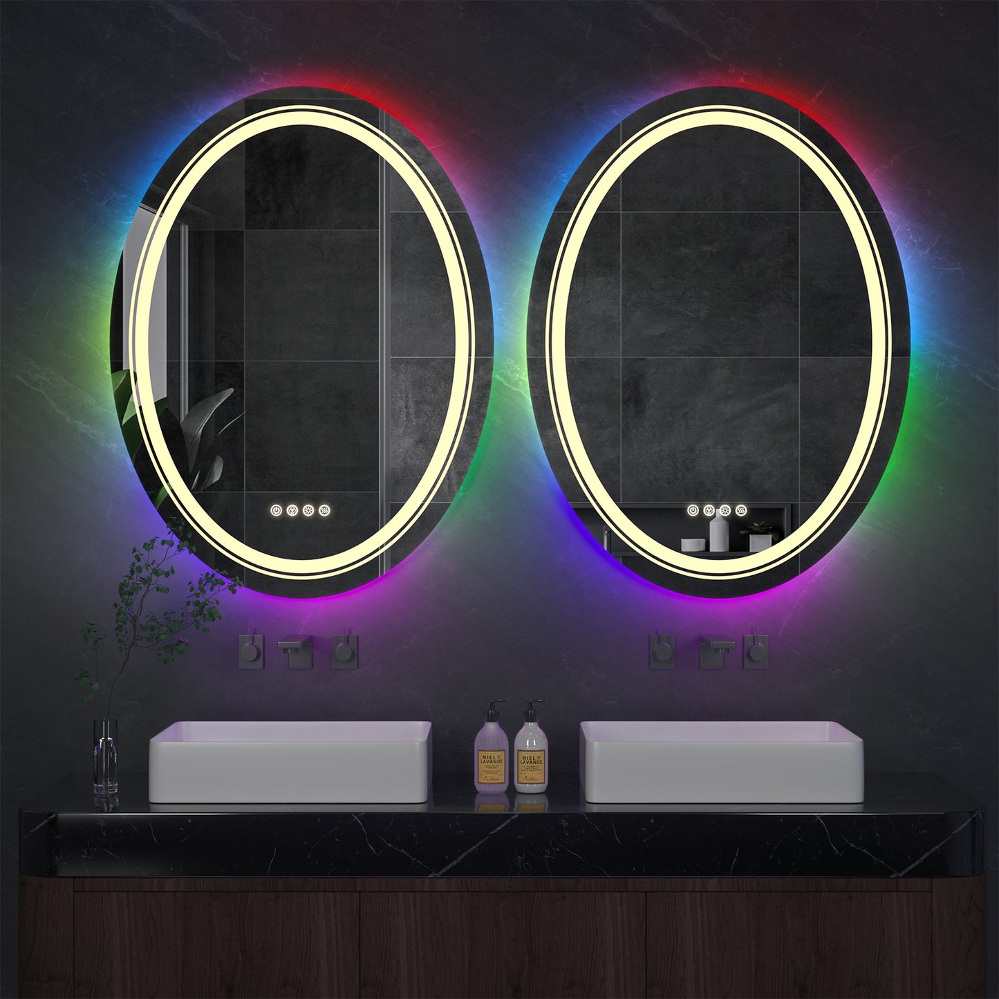 LUVODI 60x80cm Oval LED Bathroom Mirror with 8 RGB Backlit 3 Front Light Color Smart Defogging TouchCRI>90