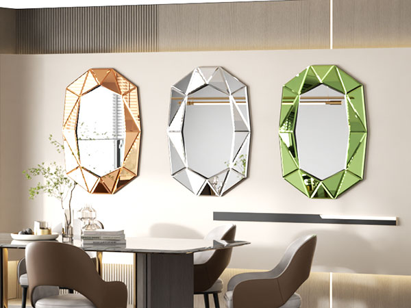 Asymmetrical Decorative Wall Mirror with Beveled Diamond Pieces