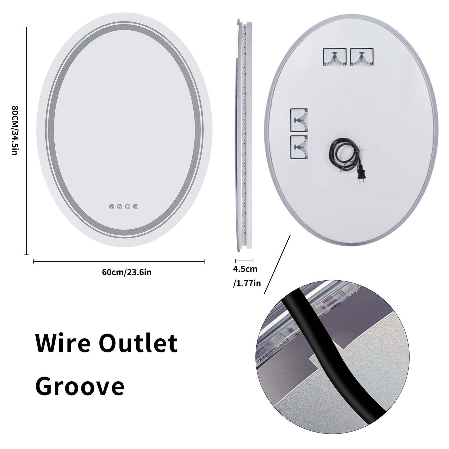LUVODI 60x80cm Oval LED Bathroom Mirror with 8 RGB Backlit 3 Front Light Color Smart Defogging TouchCRI>90