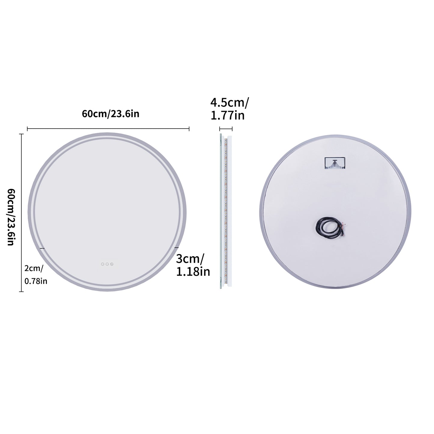 LUVODI Round Illuminated Bathroom Mirror 3 Colors Defogging Smart Mirror(Glowing Outer Edge)