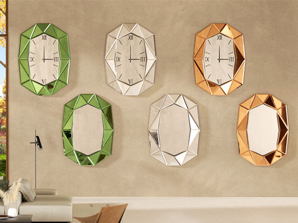Asymmetrical Decorative Wall Mirror with Beveled Diamond Pieces