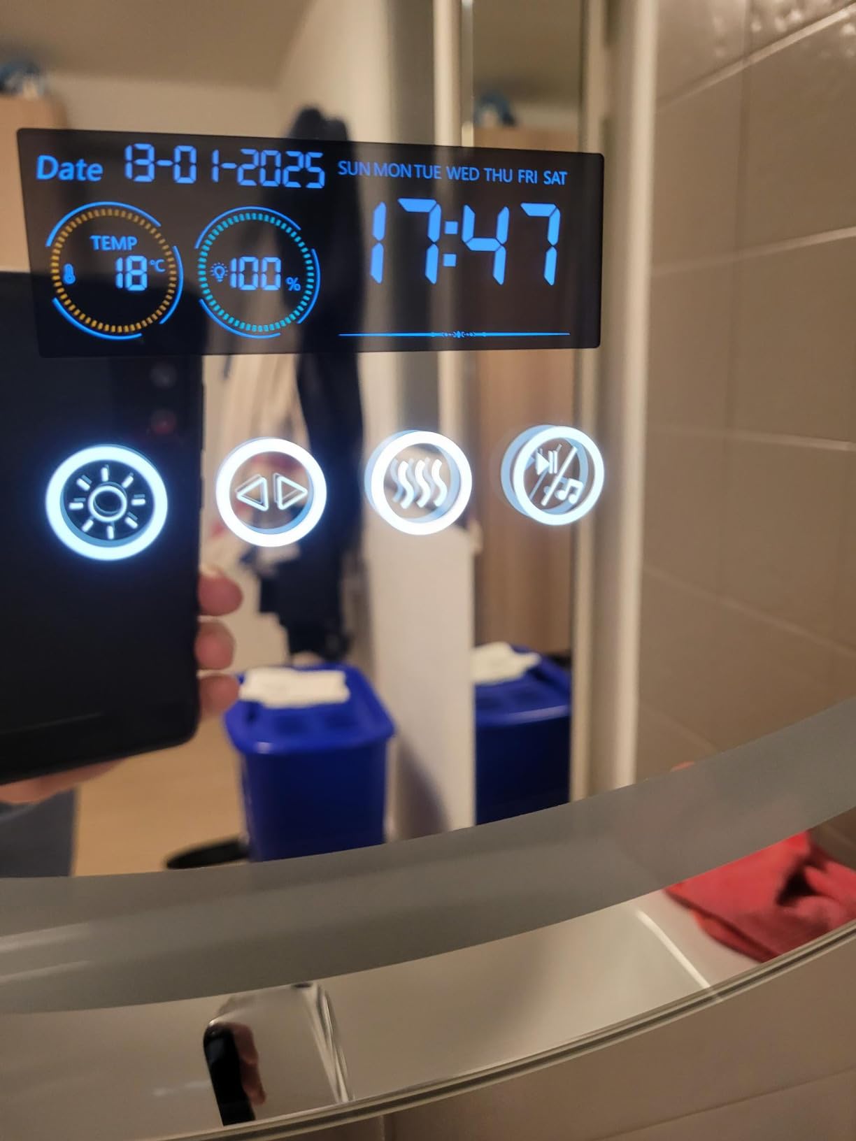 LUVODI Round LED Bluetooth Bathroom Mirror with Smart Display 80x80cm