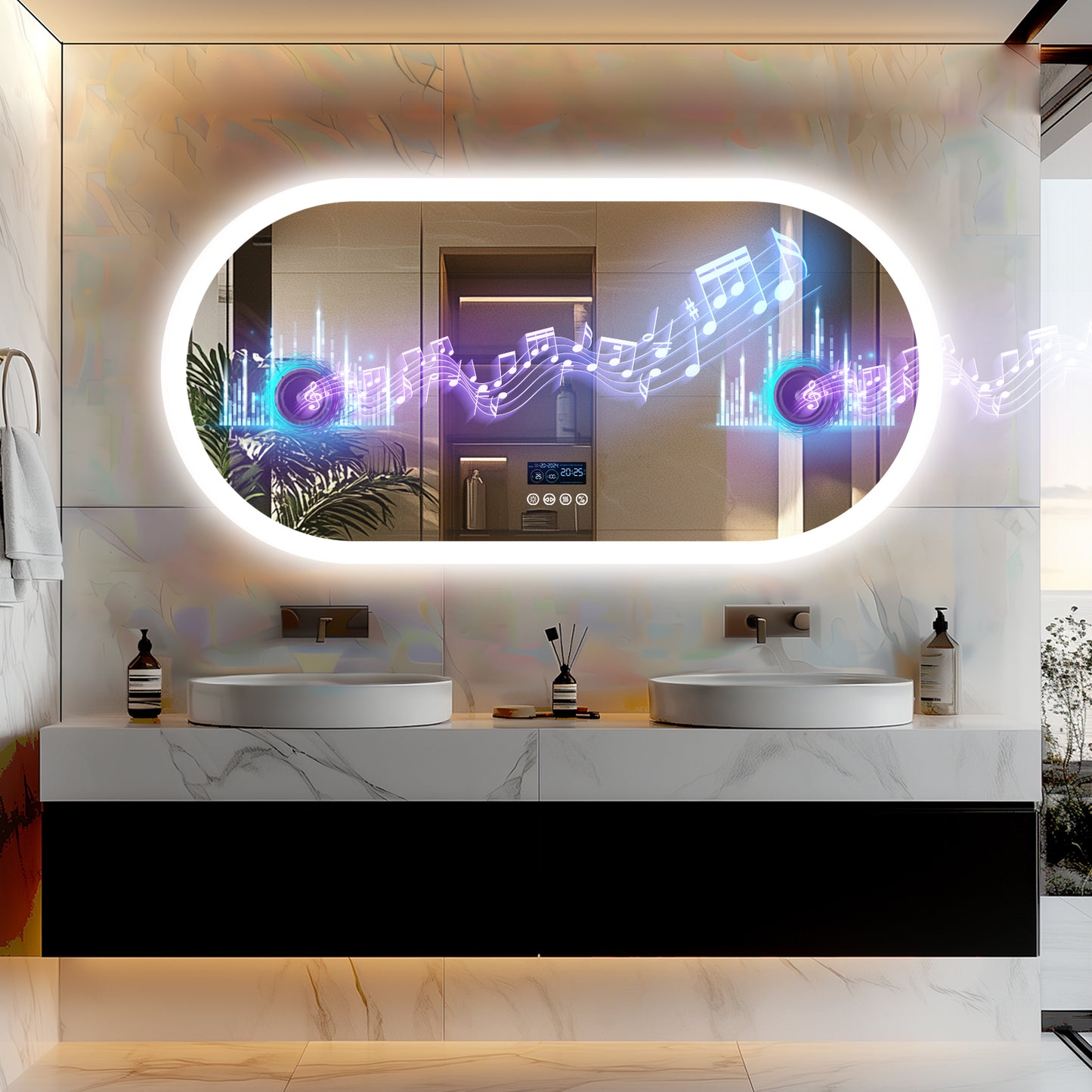 LUVODI Oval Bluetooth Bathroom Mirror 1200*600mm Bluetooth Speaker Bathroom Mirror