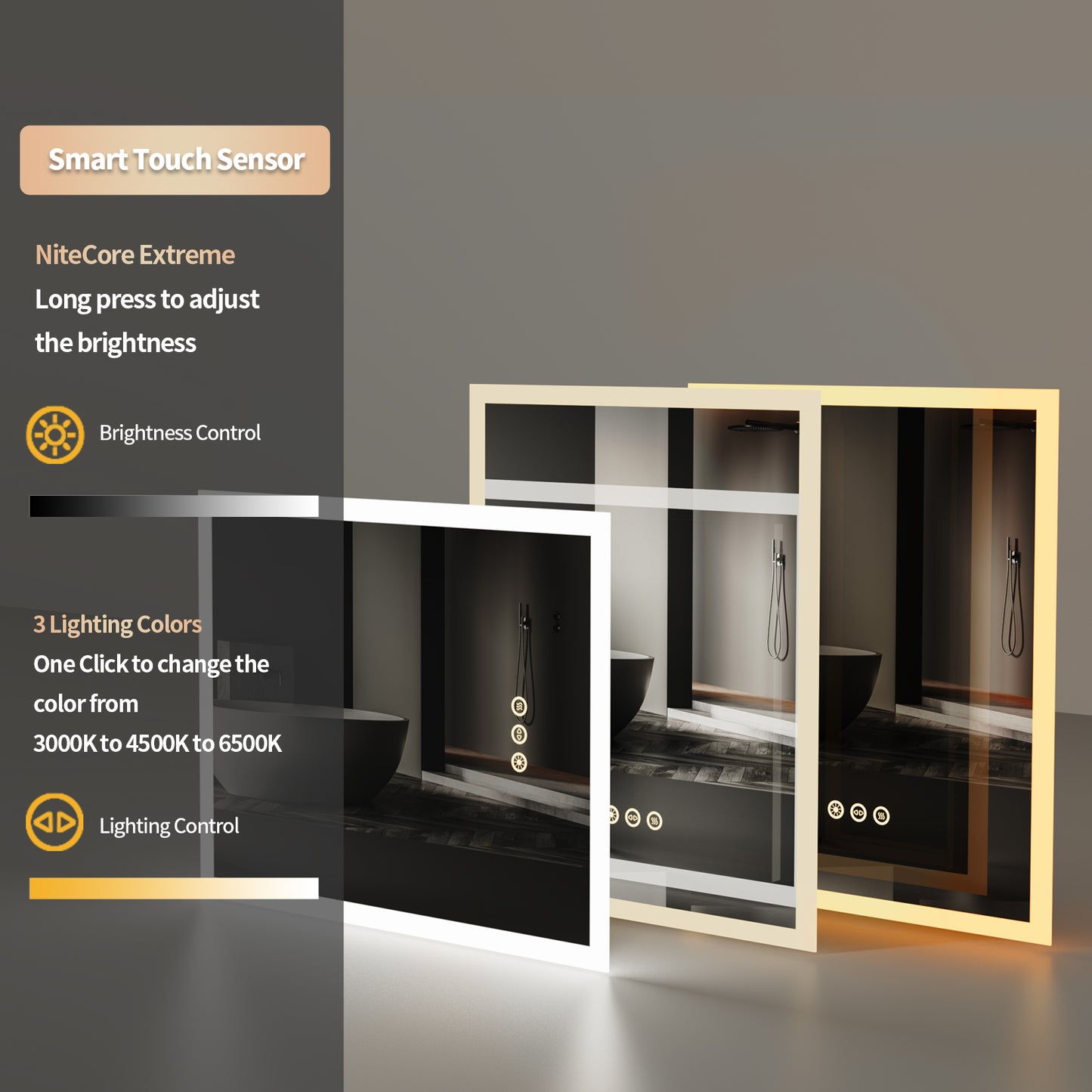 LUVODI 40x50cm Vertical Rectangular Bathroom Mirror with Anti-Fog 3 Lighting Modes Memory Function
