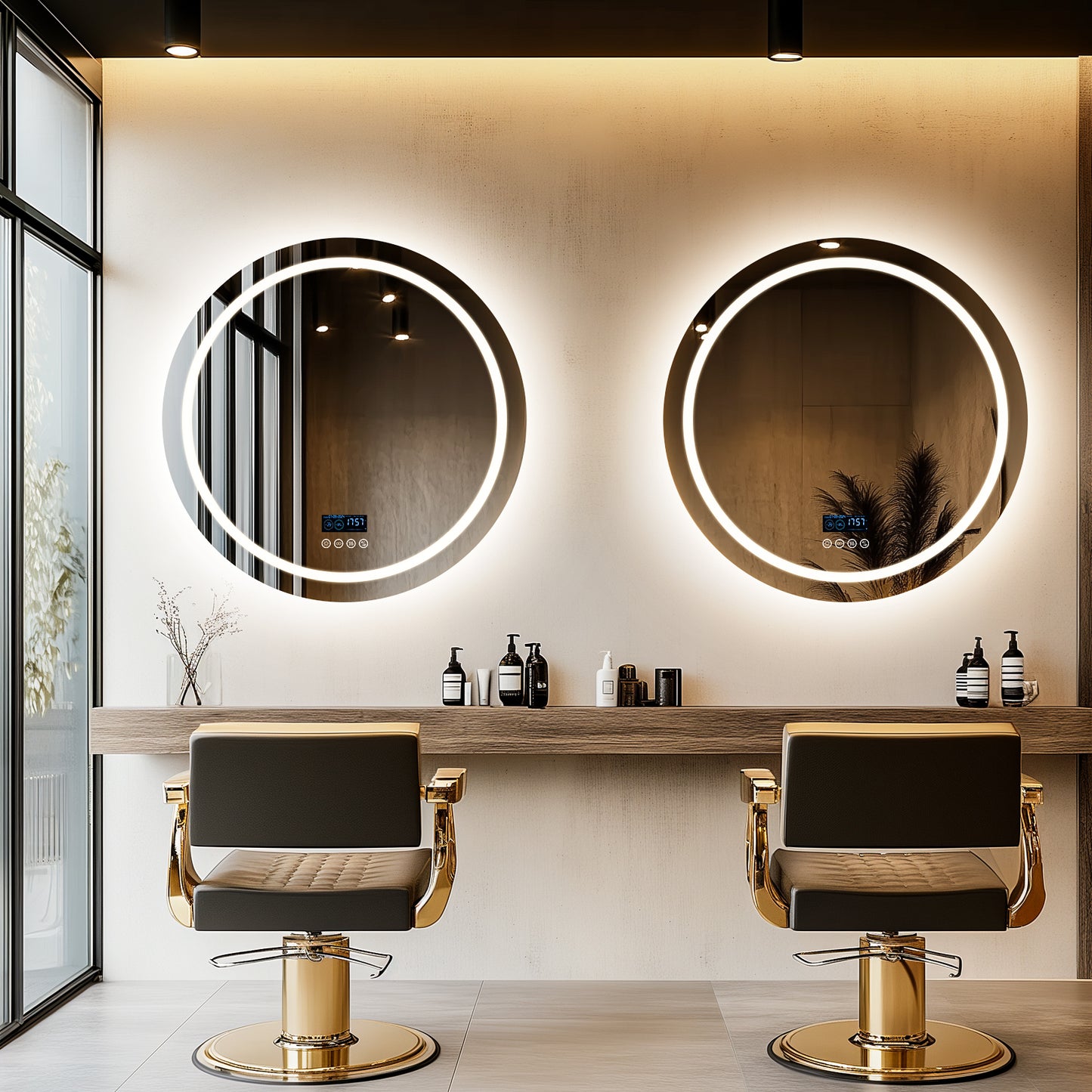 LUVODI Round LED Bluetooth Bathroom Mirror with Smart Display 80x80cm