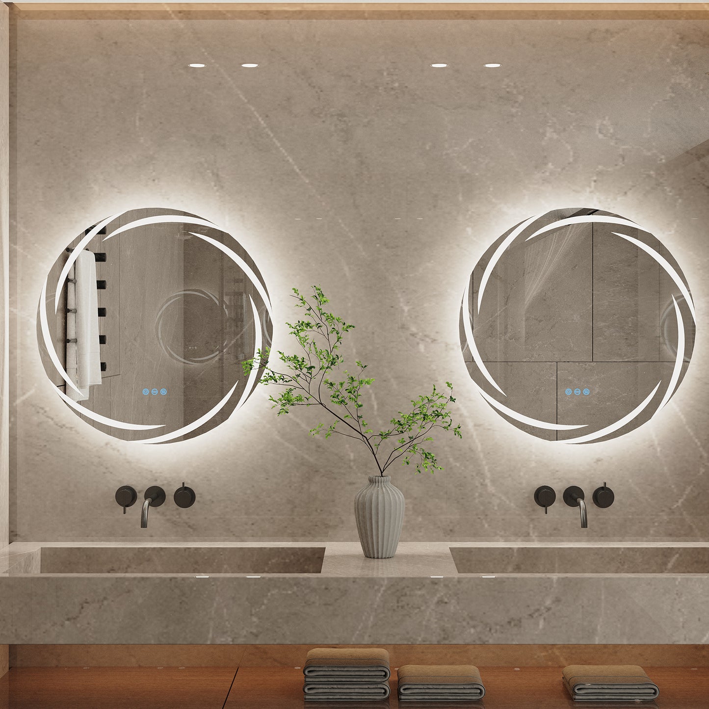 LUVODI Round LED Bathroom Mirror Dimmable Lighting 3 Colors Defogging Memory Function( Swirl style)