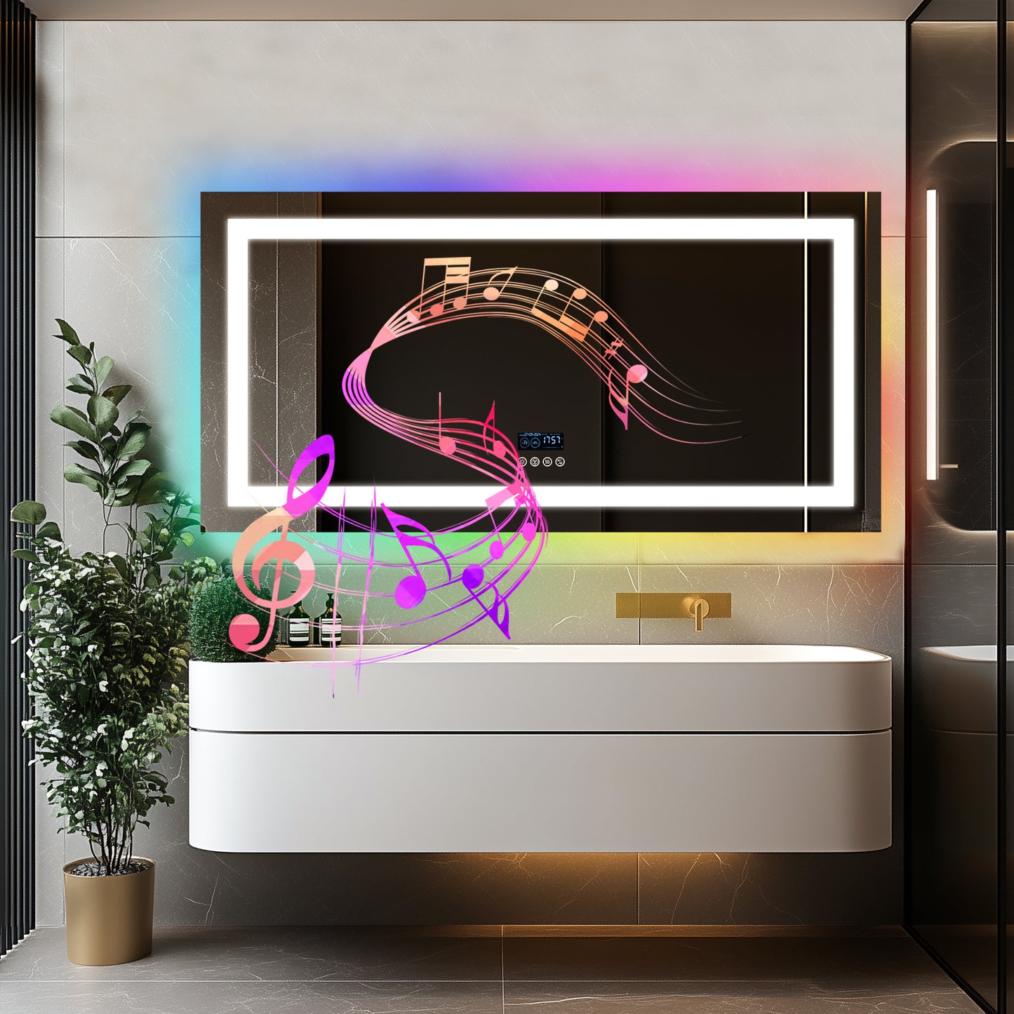 LUVODI Rectangular Bluetooth Bathroom Mirror with RGB Backlit, Smart Display Horizontal Hanging