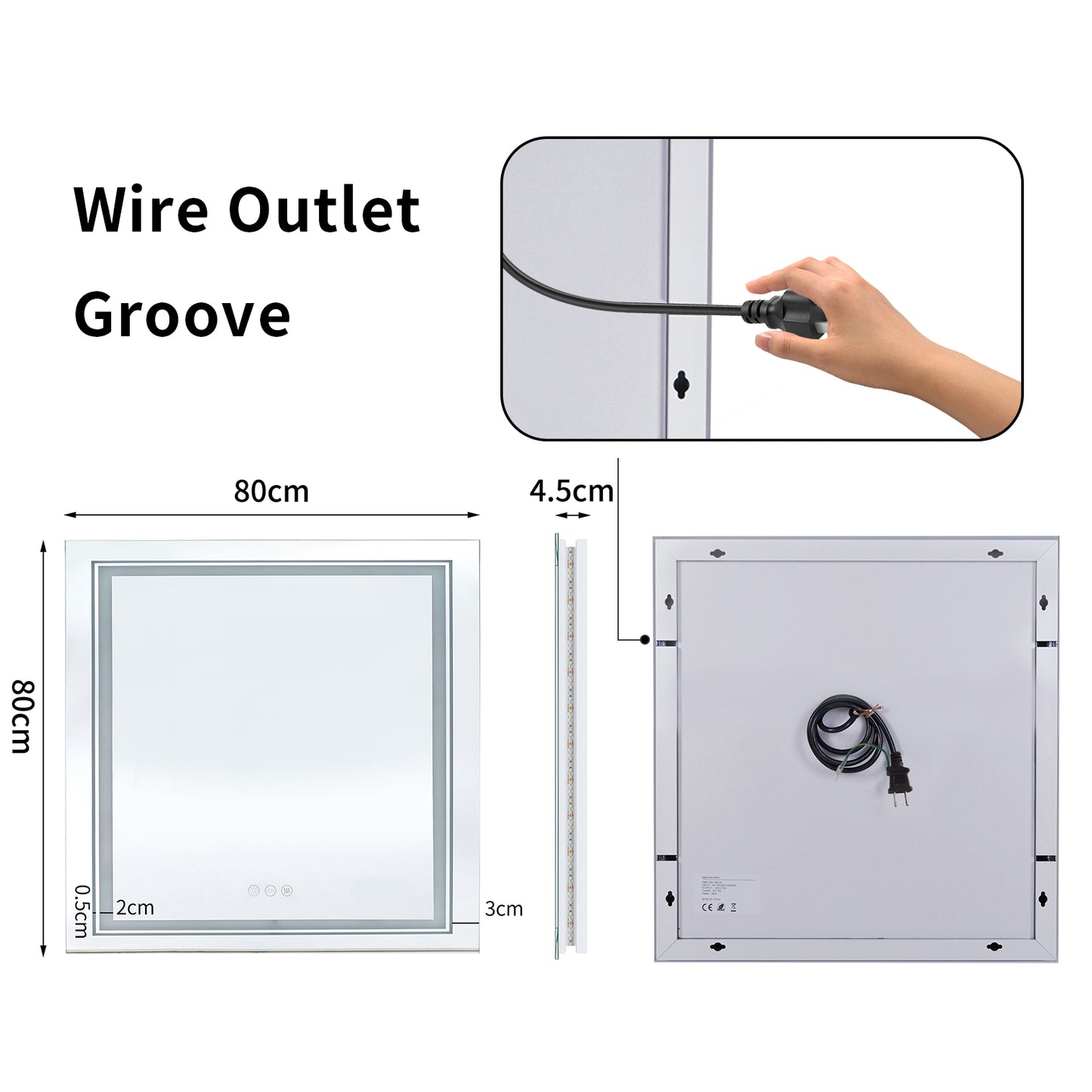 LUVODI 80x80cm Square LED Bathroom Mirror with 8 RGB Backlit 3 Front Light Color Smart Defogging Touch