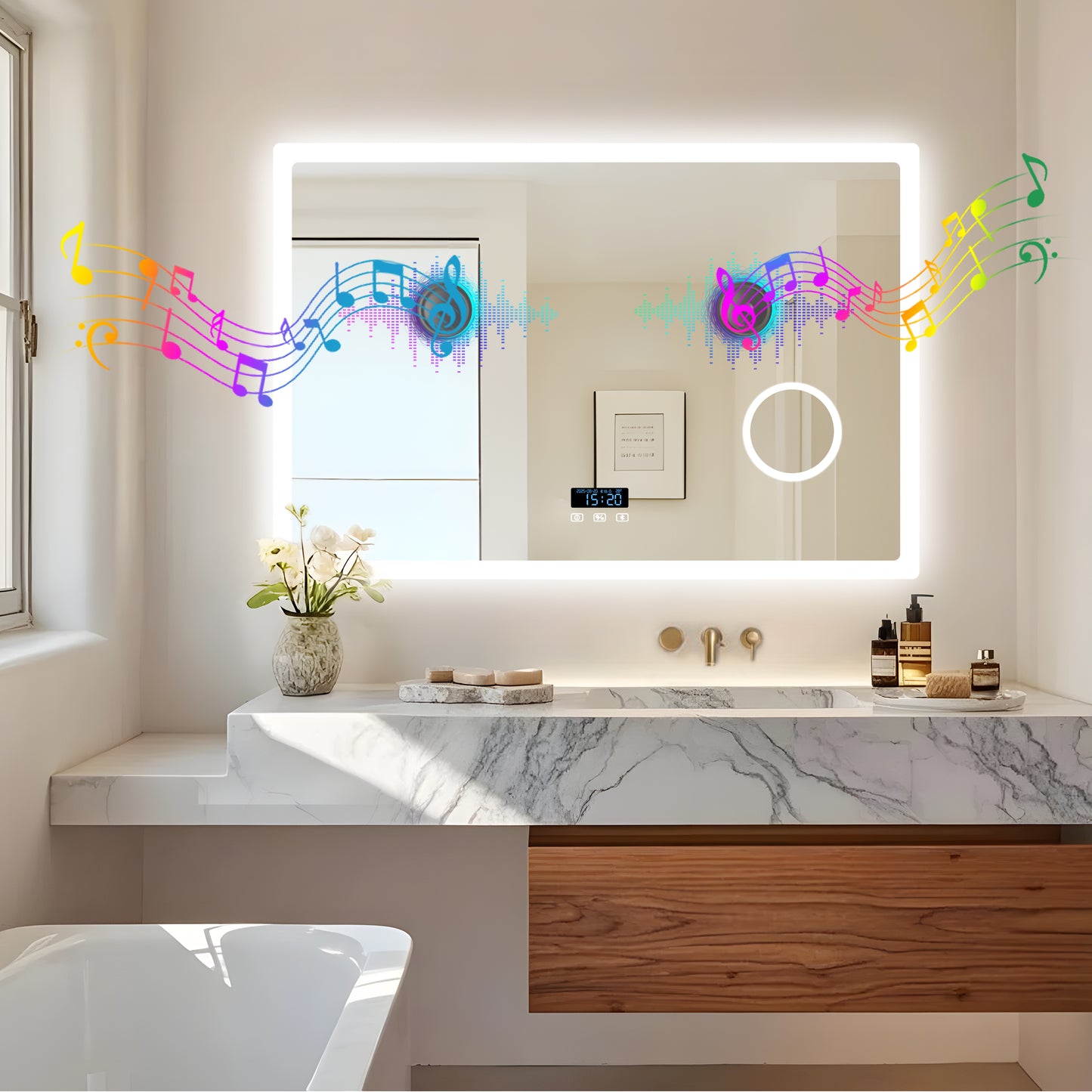 LUVODI Bluetooth Bathroom Mirror With 3X Magnifying, Time/Date Display Makeup Mirror