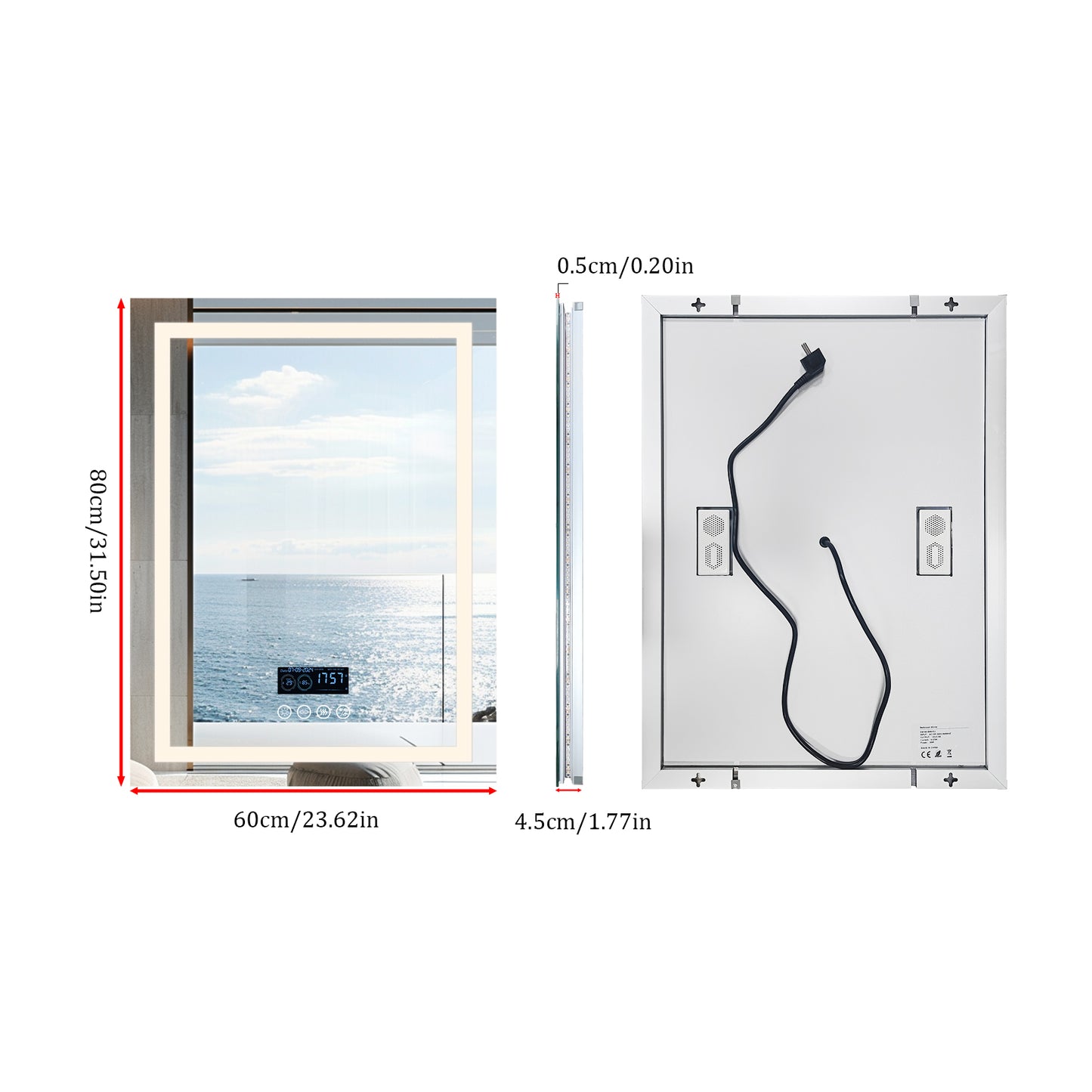 LUVODI LED Bathroom Mirror with Bluethooth Speaker Music Defogging Date & Time Display