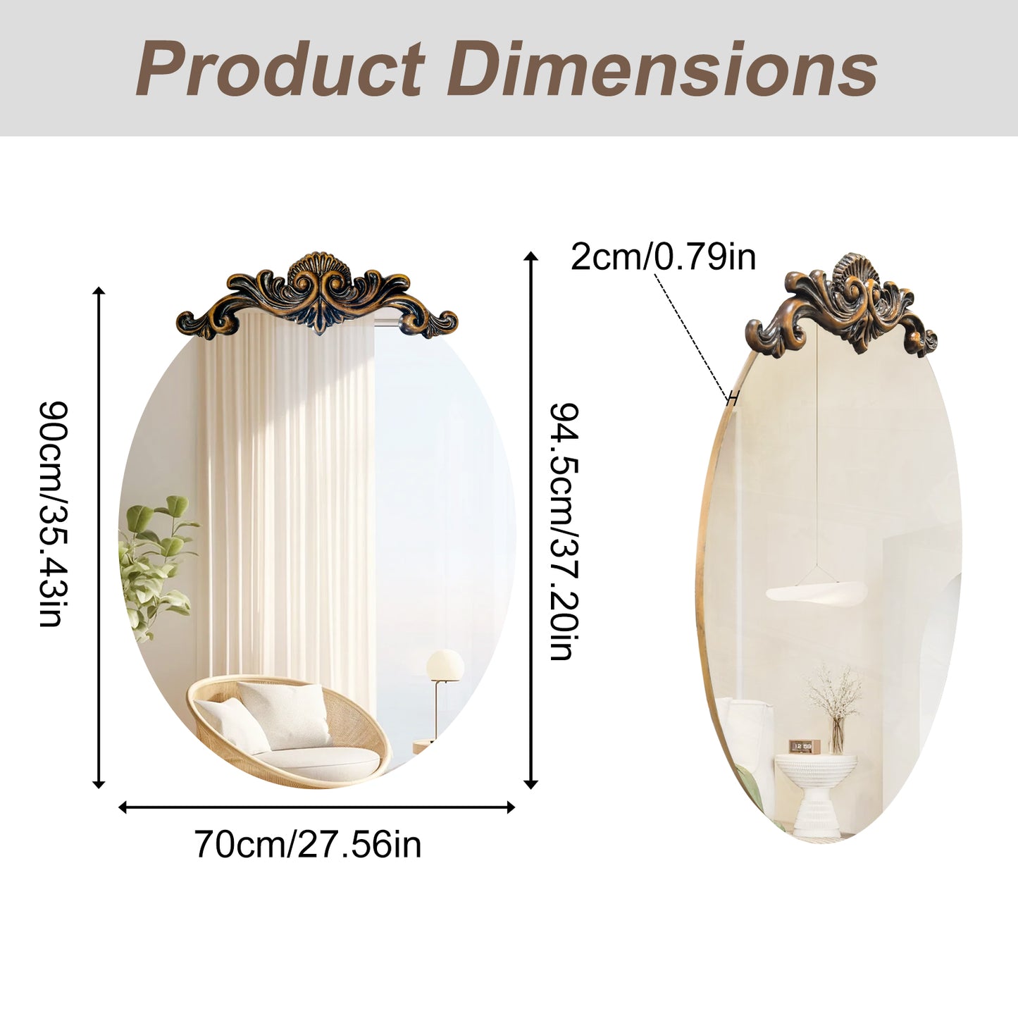 Oval Vintage Baroque Mirror Antique Glam Wall Glass Mirror