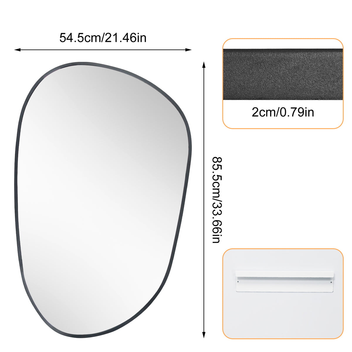 Irregular Black Frame Mirror, 21.5x33.6 in Asymmetrical Wall Mirror for Living Room