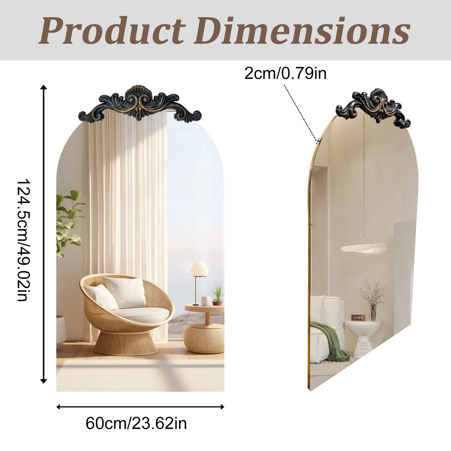 Arch Vintage Baroque Brass Mirror Antique Accent Mirror