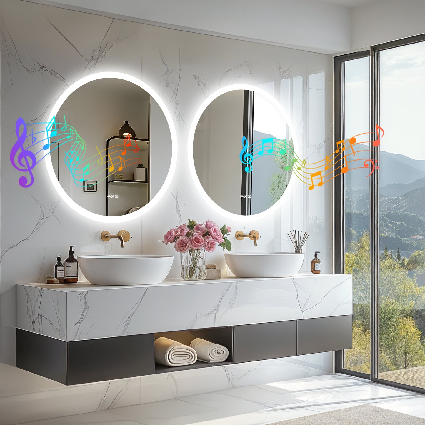 LUVODI Round Bluetooth Bathroom Mirror with Speaker, No Display 31.5 in
