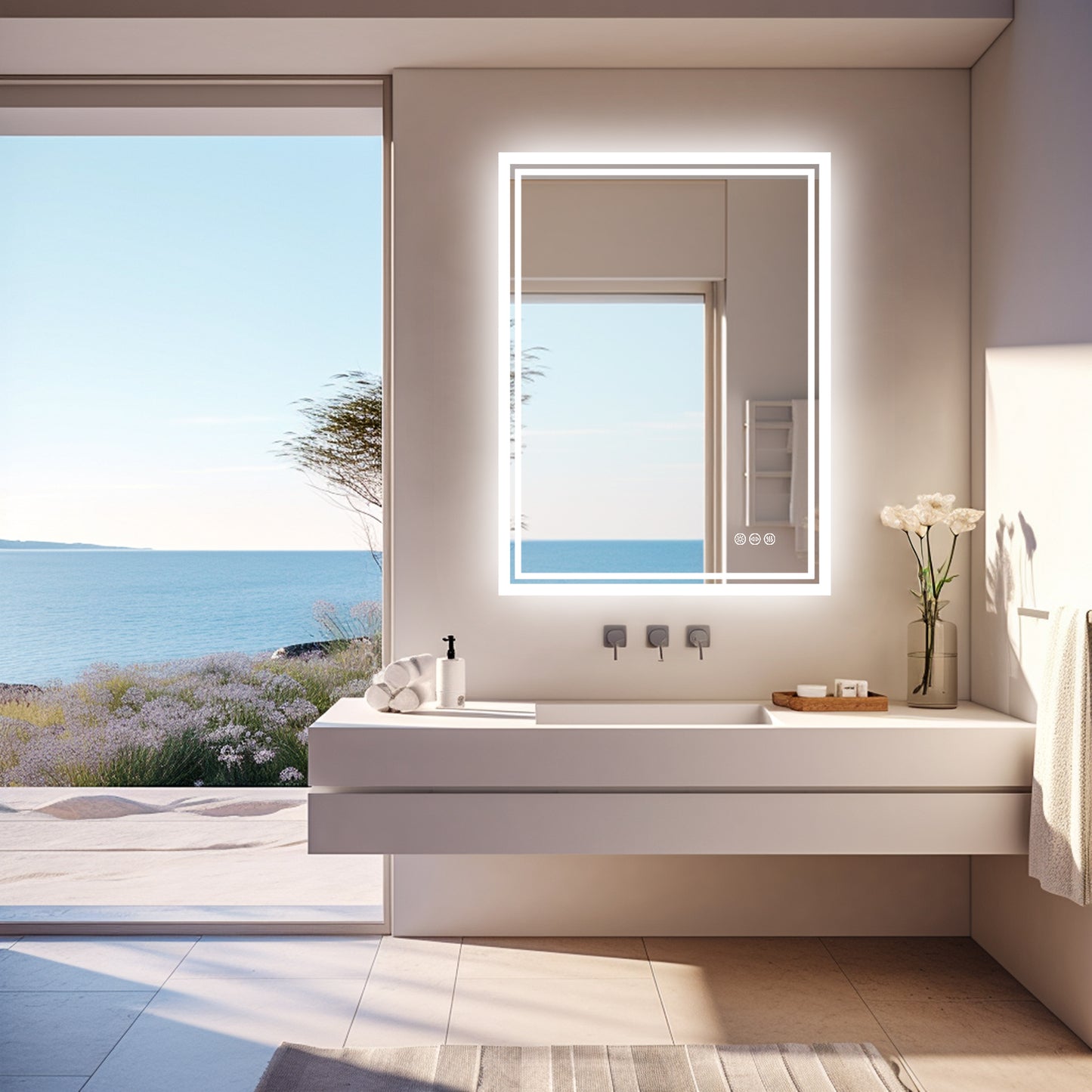 LUVODI Rectangular LED Bathroom Mirror 3Color Defogging Smart Mirror(Glowing Outer Edge)