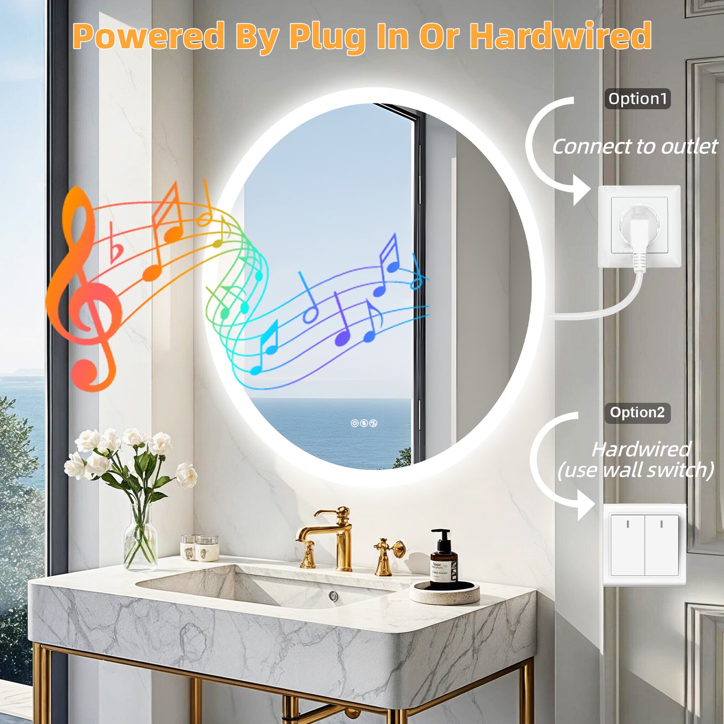LUVODI Round Bluetooth Bathroom Mirror with Speaker, No Display 31.5 in