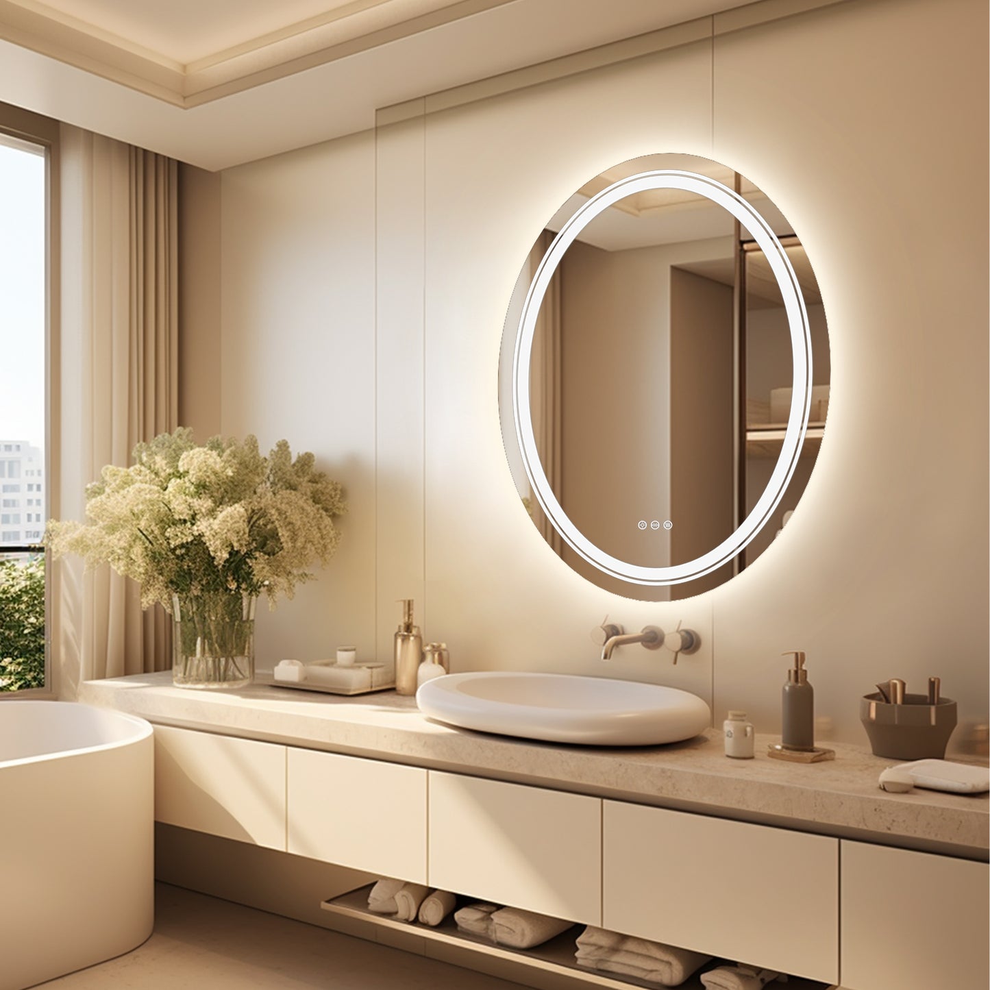 LUVODI Oval LED Bathroom Mirror Backlit + Front Lighted, Defogging