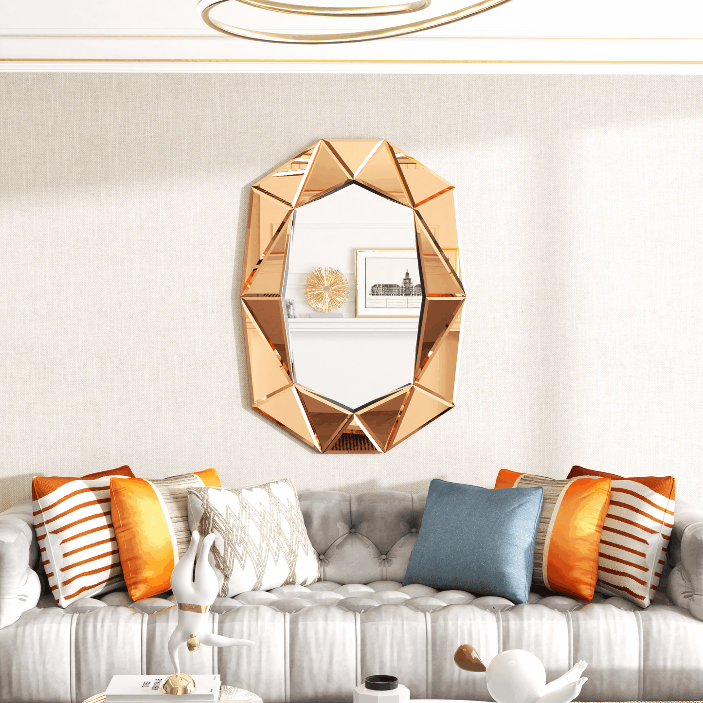 Asymmetrical Decorative Wall Mirror with Beveled Diamond Pieces