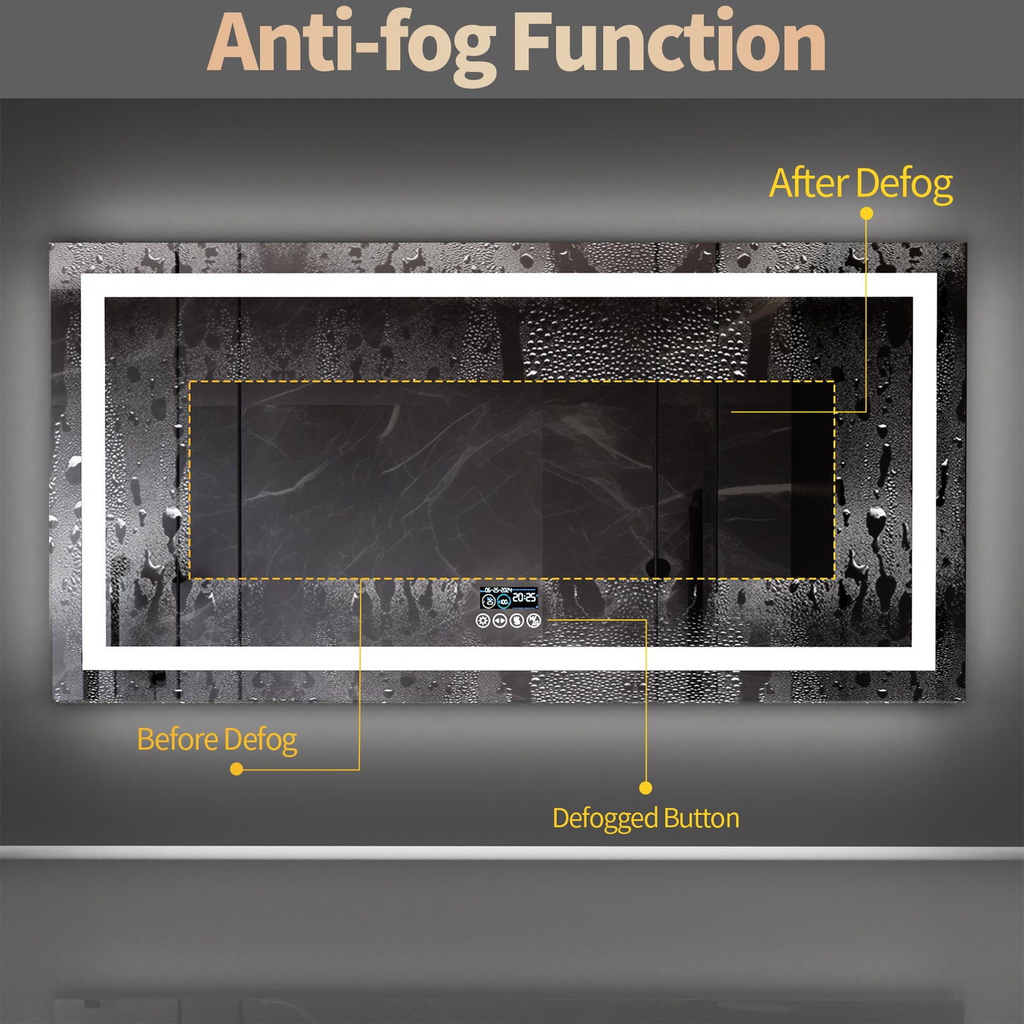 LUVODI LED Rectangular Bluetooth Mirror with Samrt Display Horizontal Hanging