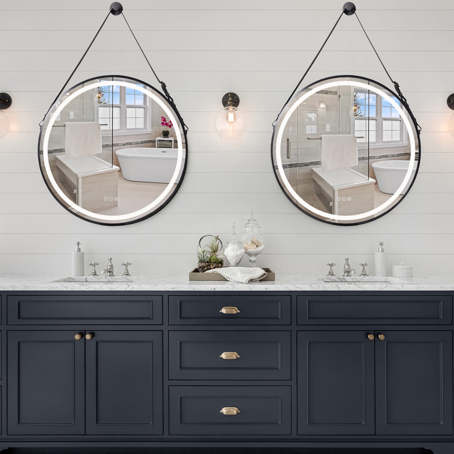 LUVODI Round LED Bathroom Mirror with Black Frame for Bathroom Bedroom Entryway