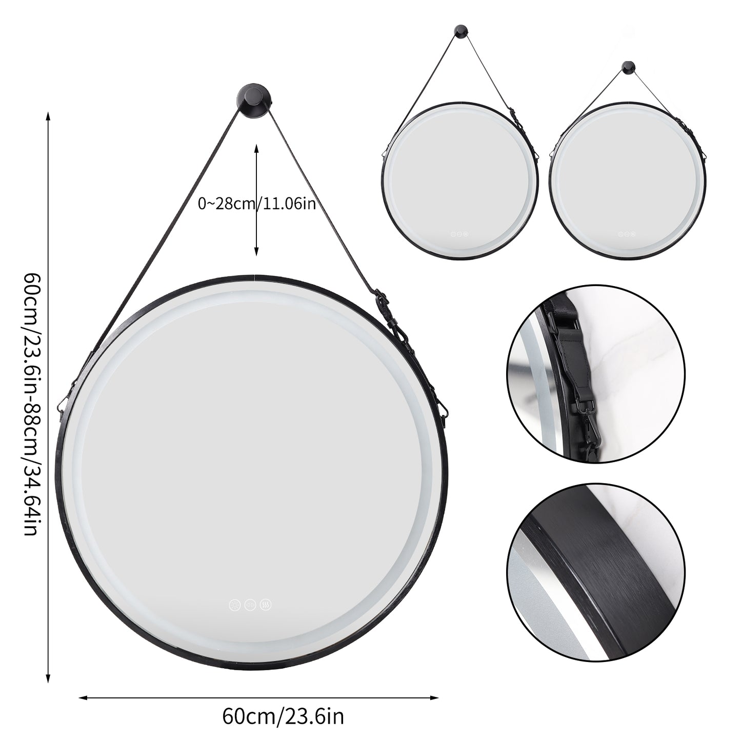 LUVODI Round LED Bathroom Mirror with Black Frame for Bathroom Bedroom Entryway