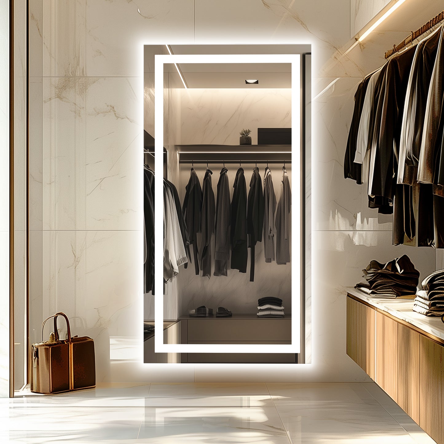LUVODI LED Rectangular Bluetooth Mirror with Samrt Display Horizontal Hanging