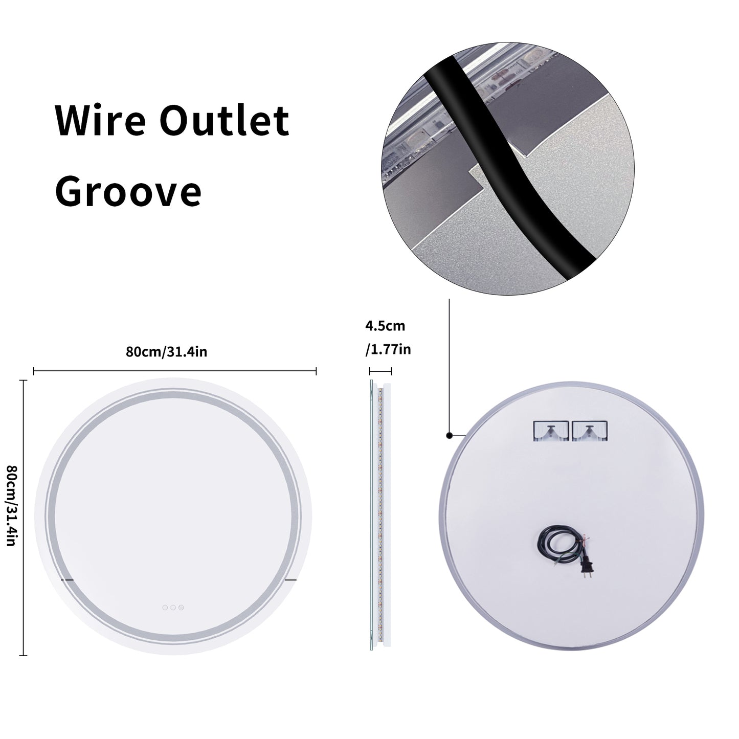 LUVODI Round LED Bathroom Mirror with 8 RGB Backlit 3 Front Light Color Smart Defogging Touch