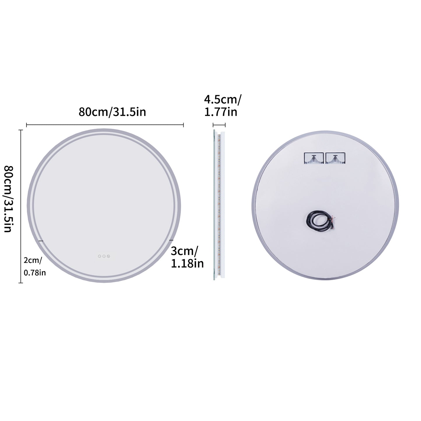 LUVODI Round Illuminated Bathroom Mirror 3 Colors Defogging Smart Mirror(Glowing Outer Edge)
