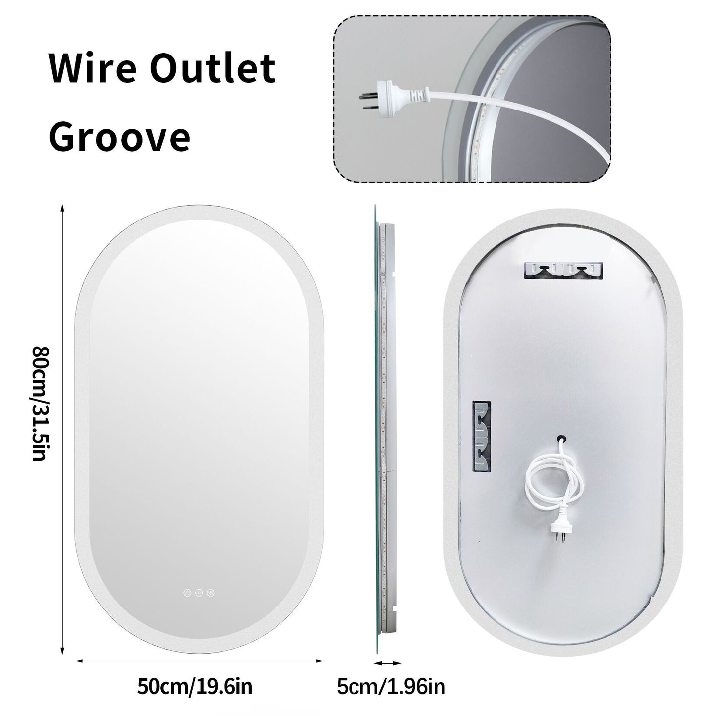LUVODI Oval LED Bathroom Mirror Defogging 3 Colors Vertical or Horizontal