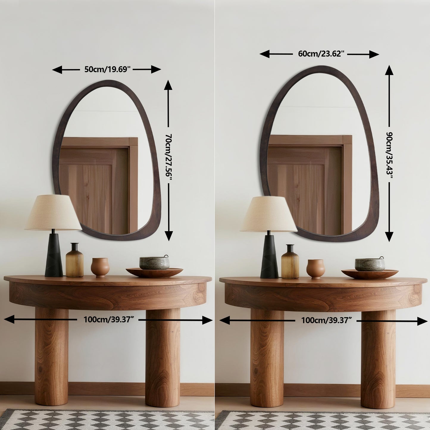 Modern Farmhouse Decorative Asymmetrical Wall Mirror Black Walnut Wood Framed